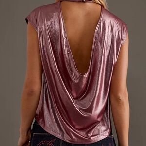 By Anthropologie • Cowl-Neck Liquid Shine Top Pinkish Red